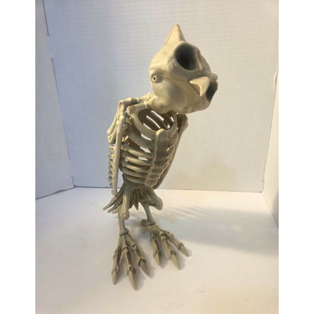 Halloween Skeleton Owl Figurine Beige Plastic Freestanding 11" Table Decor